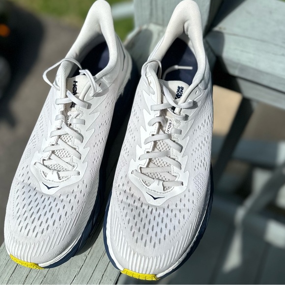 HOKA Men’s Clifton 7 size 12 White Navy Comfort Sneaker Running Trainers - Picture 3 of 14